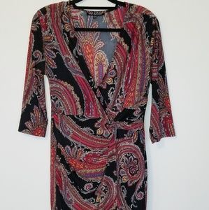Red/black/multi mock-wrap dress
